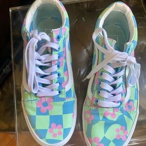 Vans stacked Pastel Checkerboard Floral Low Tops - Blue, Green & Pink
